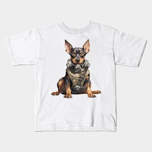 Doberman Pinscher Dog Wearing Gas Mask Kids T-Shirt